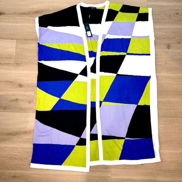 NWT* MISOOK Plus Size Short-Sleeve Graphic Duster Coat, Periwinkle/Blue -Size 2X - Picture 3 of 7